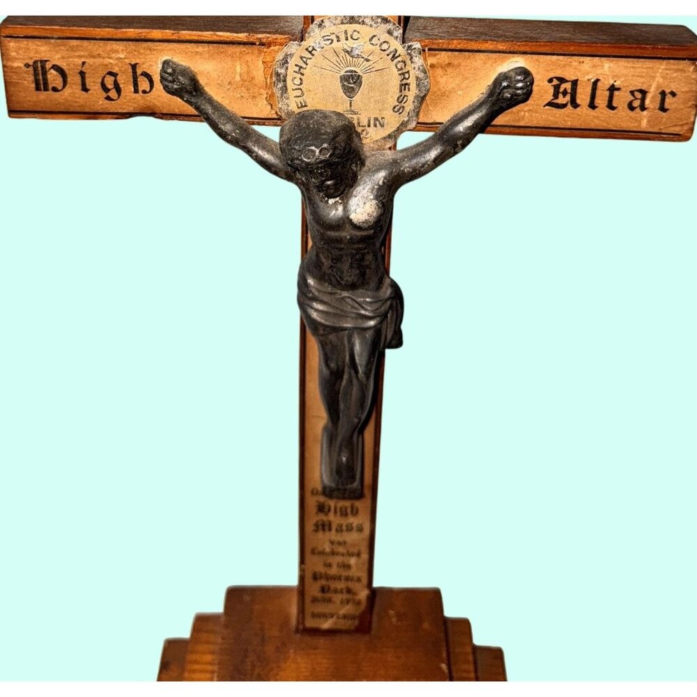 Vintage Wooden Crucifix High Altar Cross With Metal Jesus Christ Figure - Picture 3 of 8